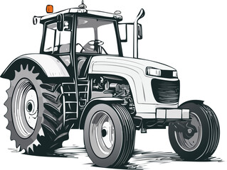Vector style hand-drawn tractor illustration, vintage engraving and etching look