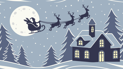 Santa claus flying over a snowy village