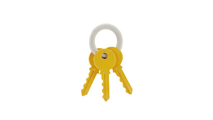 Bunch of Yellow Keys on a White Ring on transparent background