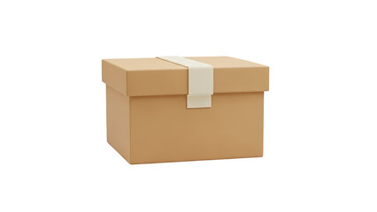 Closed Cardboard Box with White Sealing Tape on transparent background