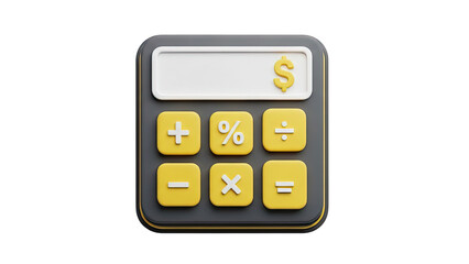 Calculator icon with dollar sign and math symbols on transparent background