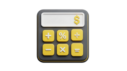 Calculator icon with dollar sign and math symbols on transparent background