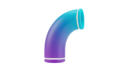 Abstract curved pipe with gradient color on transparent background