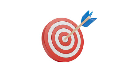 3D Arrow Hits Bullseye on Target on transparent background