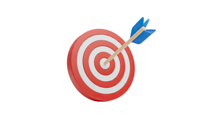 3D Arrow Hits Bullseye on Target on transparent background
