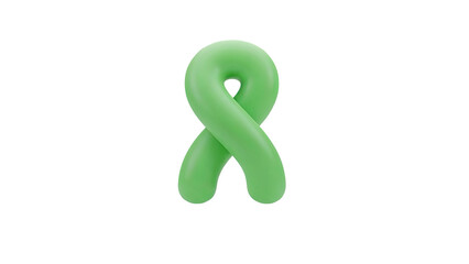 3D Green awareness ribbon isolated on light gray background on transparent background