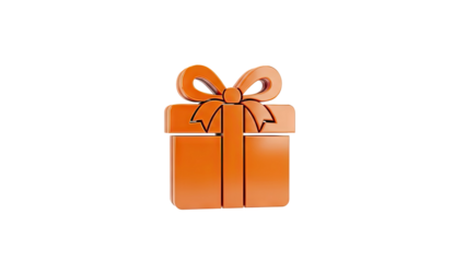 3D Orange gift box icon with a bow on transparent background