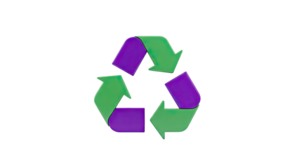 Recycling symbol with green and purple arrows on transparent background
