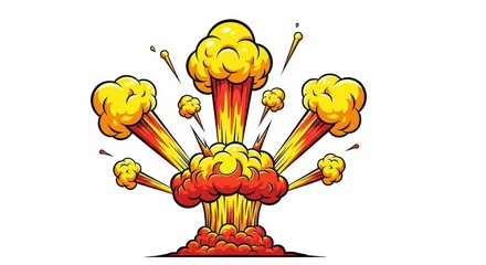 Dynamite detonating in a blaze of orange, red and yellow cartoon cloud explosion