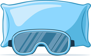 Blue pillow and sleep mask set for rest, travel, and wellness. Cartoon vector isolated on white background. Generative AI