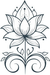 Obraz premium Elegant monoline tattoo art featuring a blooming flower and curved stem, simple and neat out