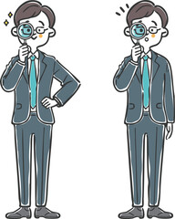 虫眼鏡をのぞくビジネスマン　全身　ベクター