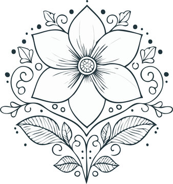  Clean fine line tattoo design of a single delicate flower with leaves