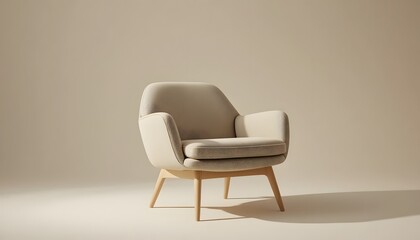 Obraz premium A modern chair stands alone on a minimalist beige floor against a neutral background with soft lighting.