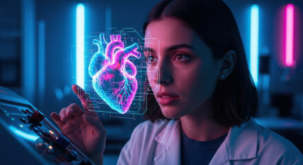 Scientist interacting with holographic heart display