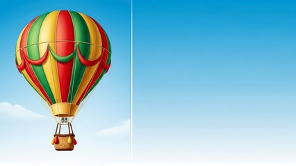 Colorful Hot Air Balloon Soaring High in a Clear Blue Sky.