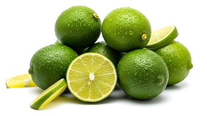 Fresh green limes on white background.