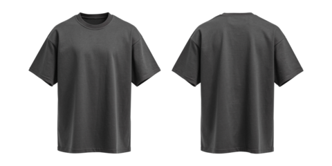 High quality t-shirt mockup showing front and back views. Realistic fabric texture and clean design, isolated on transparent background. Ideal for apparel branding, logo presentation, print design