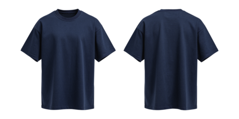 High quality t-shirt mockup showing front and back views. Realistic fabric texture and clean design, isolated on transparent background. Ideal for apparel branding, logo presentation, print design