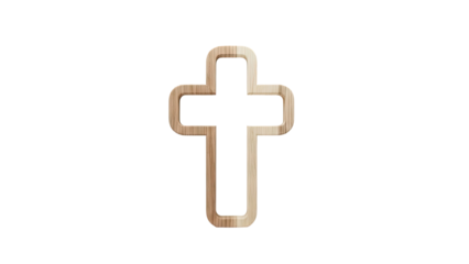 Wooden Christian Cross Icon on transparent background