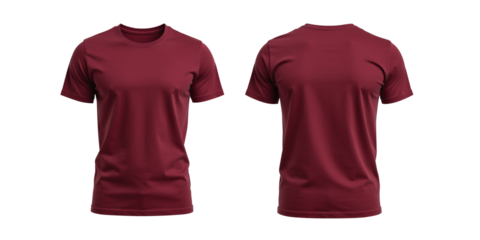 High quality t-shirt mockup showing front and back views. Realistic fabric texture and clean design, isolated on transparent background. Ideal for apparel branding, logo presentation, print design