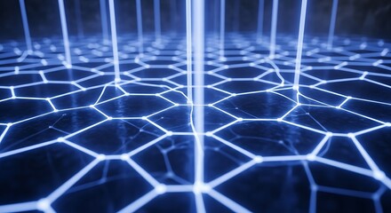 Abstract digital network structure with glowing lines and geometric pattern