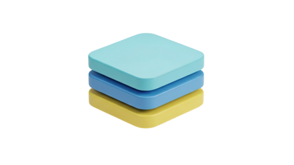 3D Stacked rounded squares in blue and yellow on transparent background