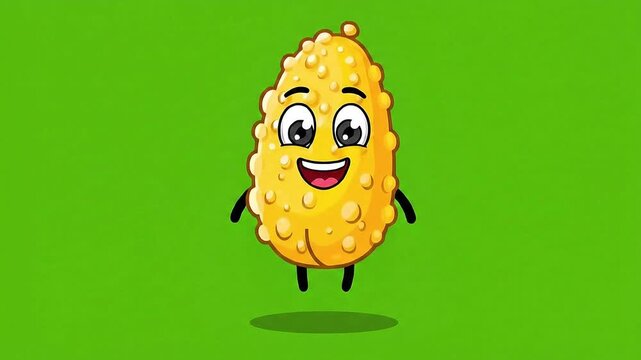 Pixel Art Character of a Cheerful Fried Plantain Dancing on a Green Screen Background Isolated