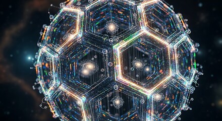 Abstract futuristic 3 d sphere made of geometric shapes against dark backdrop