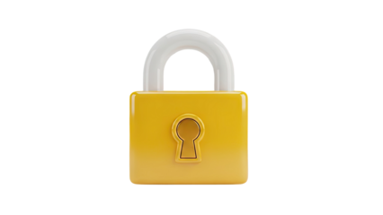 3D Yellow Padlock Icon on transparent background