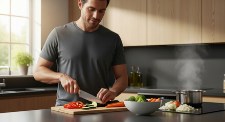Man preparing fresh vegetables in a modern kitchen