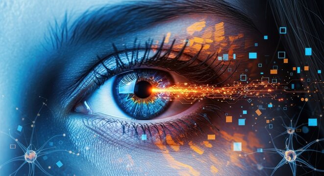 Futuristic vision technology merging digital connectivity with human sight - Powered by Adobe