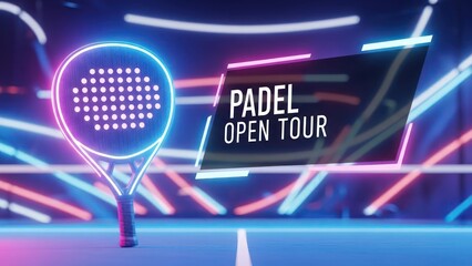 Futuristic Padel Open Tour with Neon Elements Enhancing Visual Appeal and Impact