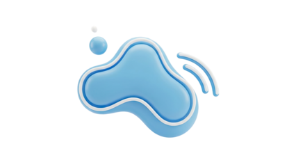 Abstract Blue Blob with Wifi Symbol and Bubbles on transparent background