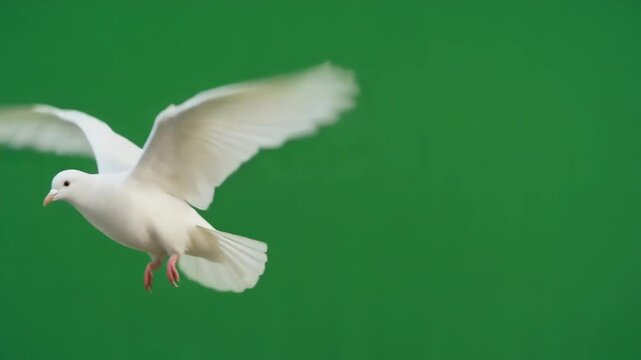 White dove flying against a green background.