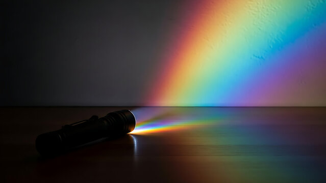 어두운배경,손전등하나,무지개빛