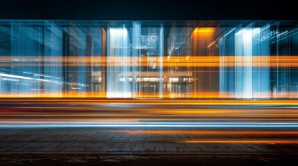 City Lights Blur Fast Motion Abstract of Modern Architecture at Night.