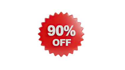 90% Off Sale Tag on transparent background