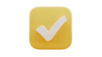 Check Mark Icon with Yellow Square on transparent background