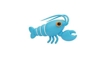 Cute blue cartoon lobster with orange eyes on transparent background