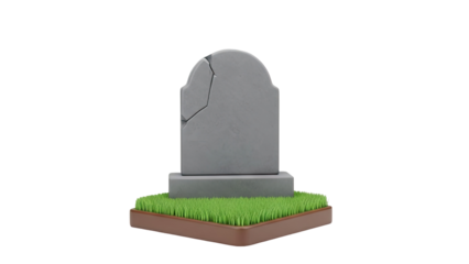 Cracked Tombstone with Grass on transparent background