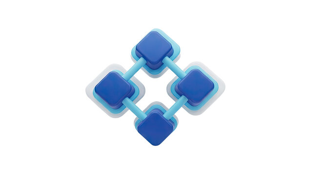Abstract Blue Connected Square Network Diagram on transparent background - Powered by Adobe