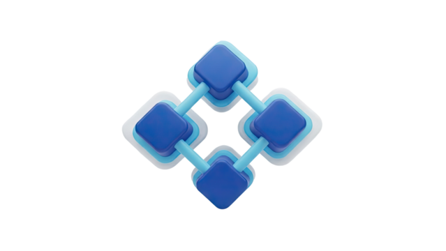 Abstract Blue Connected Square Network Diagram on transparent background - Powered by Adobe