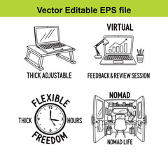  vector editable eps file with various office and freedom related icons and text
