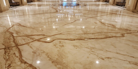 Luxurious Marble Floor with Brown Veins in Grand Hallway