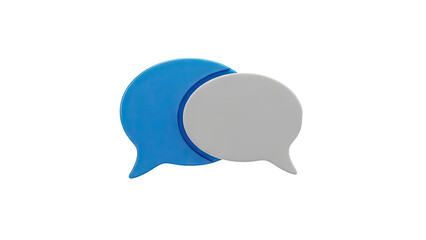 3D Two overlapping speech bubbles, blue and white on transparent background