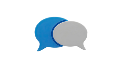 3D Two overlapping speech bubbles, blue and white on transparent background