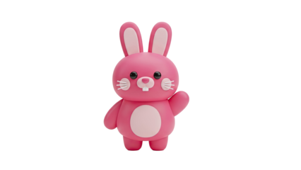 Cute Pink Cartoon Bunny Waving on transparent background