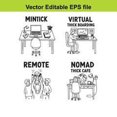  vector editable eps file with four different office work styles illustrated