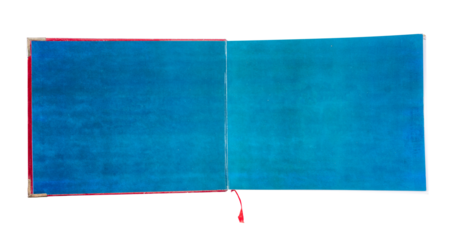 flat layout of an open blue book
